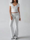 Devine V-Neck Top and Bootcut Leggings Set - Hovatok
