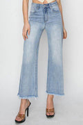 RISEN High Rise Crop Wide Fray Hem Jeans - Hovatok