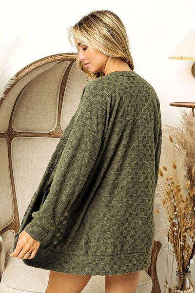 BiBi Checkered Long Sleeve Open Front Cardigan - Hovatok