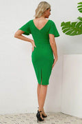 Slit Round Neck Flutter Sleeve Dress - Hovatok