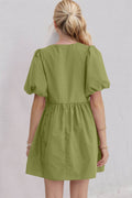Oh Bow Ruched Puff Sleeve Mini Dress - Hovatok