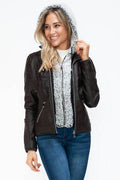 YMI Faux Layered Double-Zipper Jacket with Fuzzy Hood - Hovatok