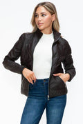 YMI Faux Layered Double-Zipper Jacket with Fuzzy Hood - Hovatok