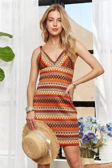 ADORA Contrast Striped V-Neck Mini Dress - Hovatok