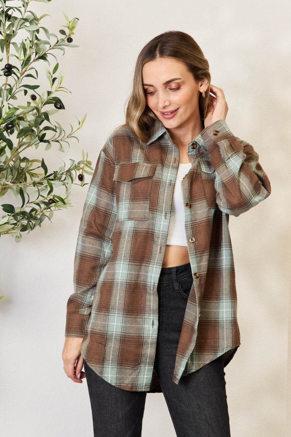 Mandy Plaid Dropped Shoulder Shirt - Hovatok