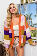 BiBi Checkered Color Block Sweater Cardigan - Hovatok