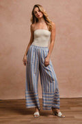 BiBi Striped Wide Leg Pants with Pockets - Hovatok