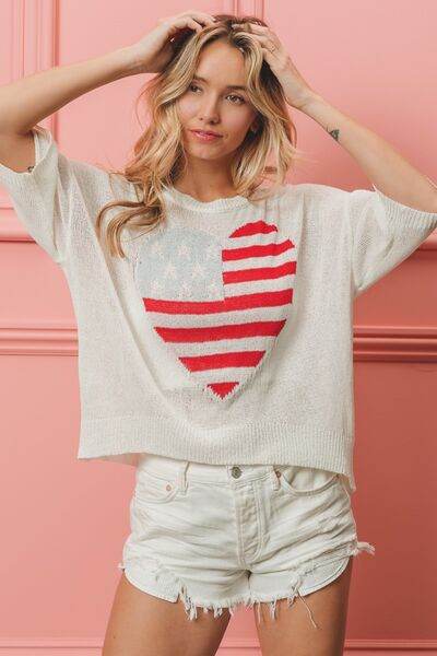 BiBi Striped Heart Contrast Knit Top - Hovatok