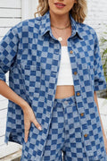 Button Down Checkered Denim Shirt - Hovatok