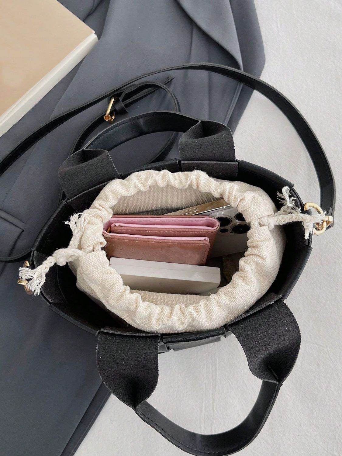 PU Leather Braided Bucket Bag - Hovatok