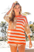BiBi American Flag Round Neck Knit Top - Hovatok