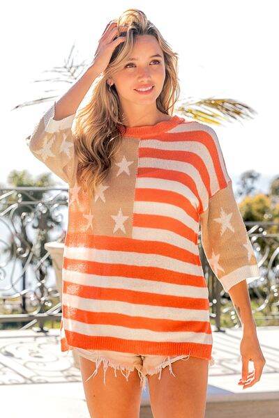 BiBi American Flag Round Neck Knit Top - Hovatok