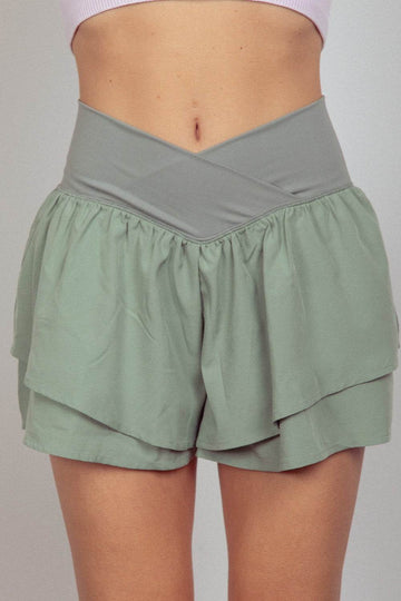 VERY J V-Shaped High Waist Layered Active Shorts - Hovatok