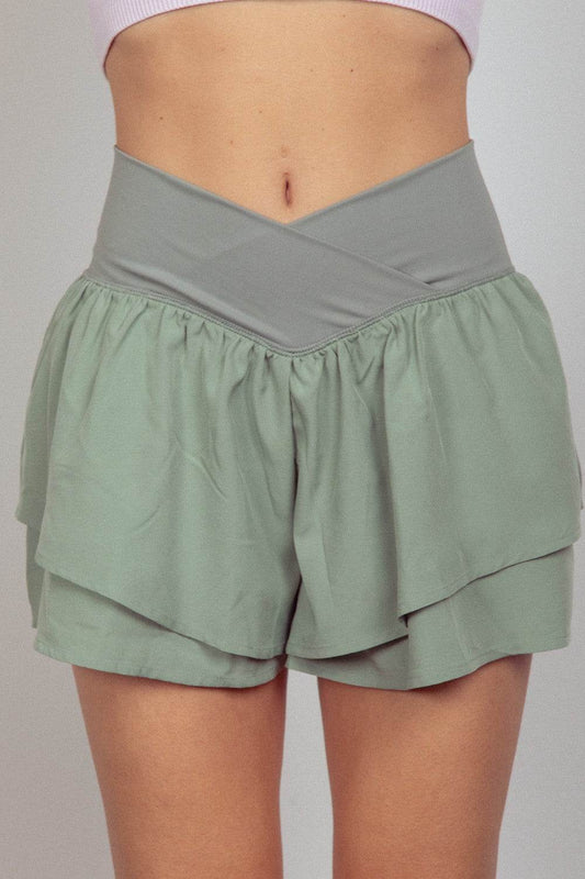 VERY J V-Shaped High Waist Layered Active Shorts - Hovatok