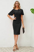 Slit Round Neck Flutter Sleeve Dress - Hovatok