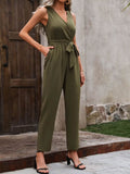 Surplice Tie Waist Sleeveless Jumpsuit - Hovatok