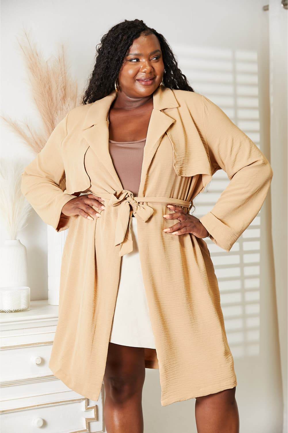 Culture Code Full Size Tied Trench Coat with Pockets - Hovatok