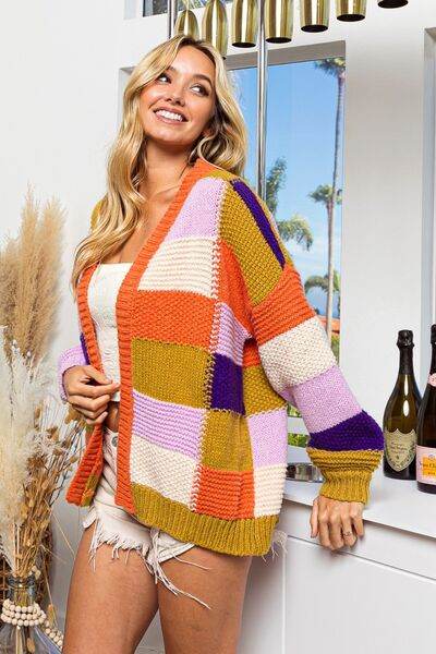 BiBi Checkered Color Block Sweater Cardigan - Hovatok