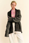 Davi & Dani Shawl Collar Ribbed Detail Button Up Cardigan - Hovatok