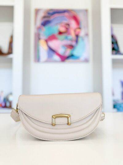 Fame Buckle Closure Crescent Faux Leather Crossbody Bag - Hovatok