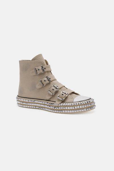 Beast Fashion Multi-Buckle Straps Studded Platform Sneakers - Hovatok
