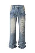 Men's Distressed Detail Printed Baggy Jeans - Hovatok