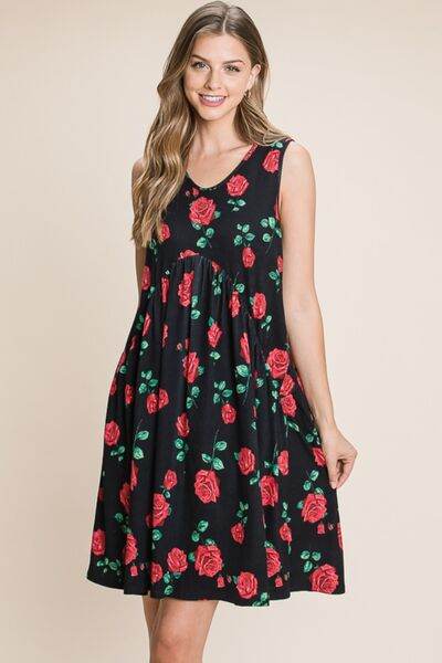 BOMBOM Floral Ruched Tank Dress - Hovatok
