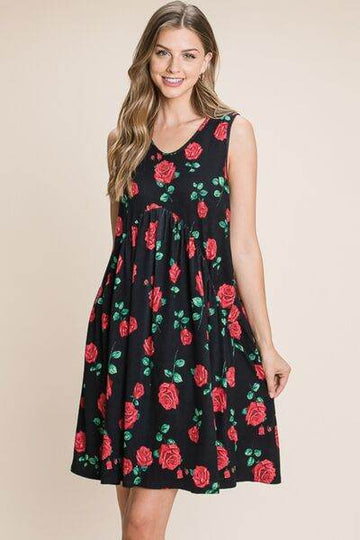 BOMBOM Floral Ruched Tank Dress - Hovatok