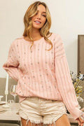 BiBi Pearl & Rhinestone Decor Long Sleeve Sweater - Hovatok