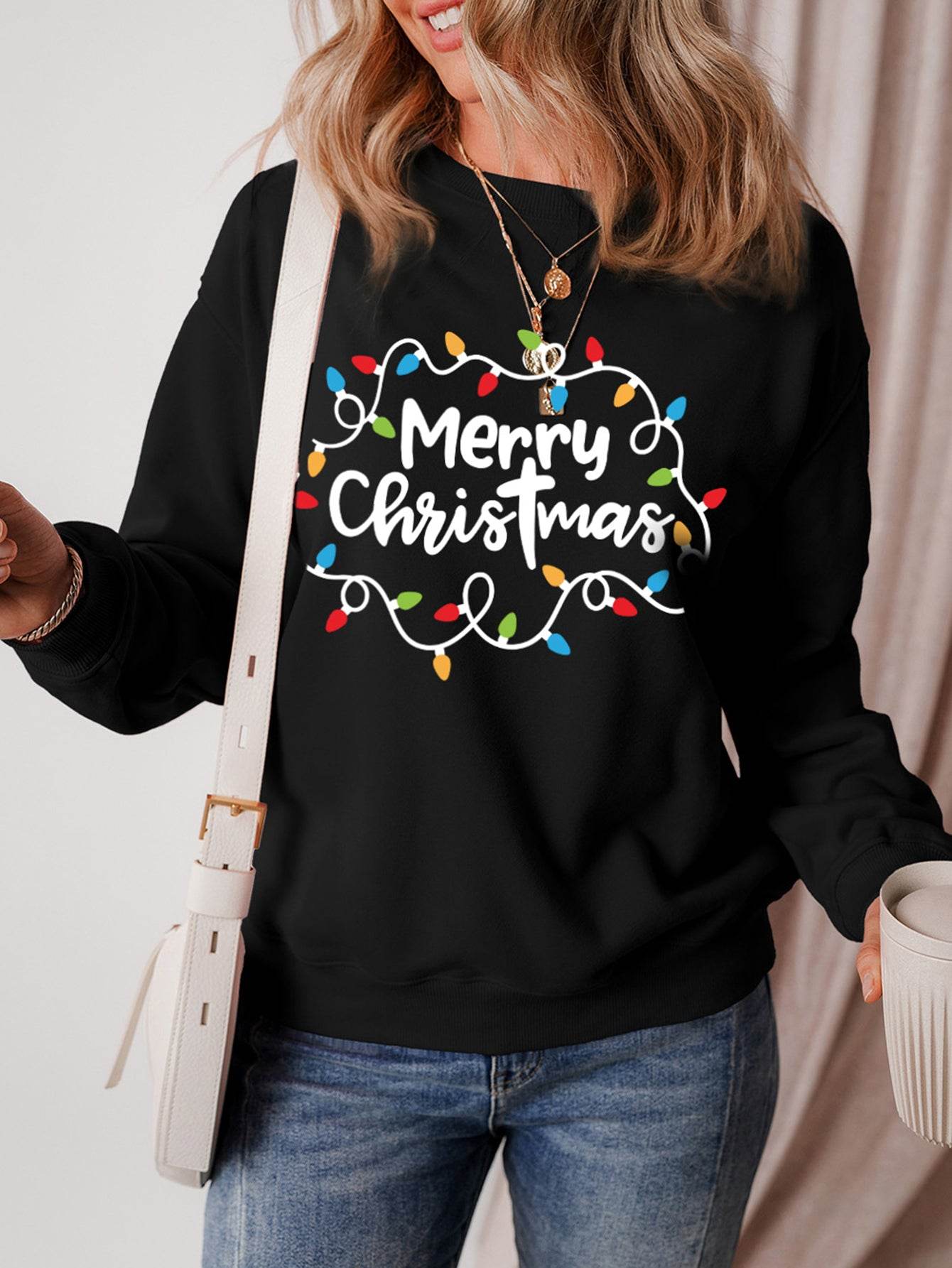 MERRY CHRISTMAS Dropped Shoulder Long Sleeve Sweatshirt - Hovatok