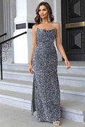 Sequin Backless Split Maxi Dress - Hovatok