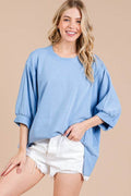 Ces Femme Side Slit Drop Shoulder Puff Sleeve Top - Hovatok