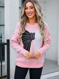 Angel Wings Bow Round Neck Dropped Shoulder Sweater - Hovatok