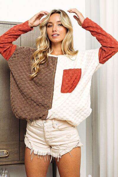 BiBi Color Block Brushed Checker Top - Hovatok