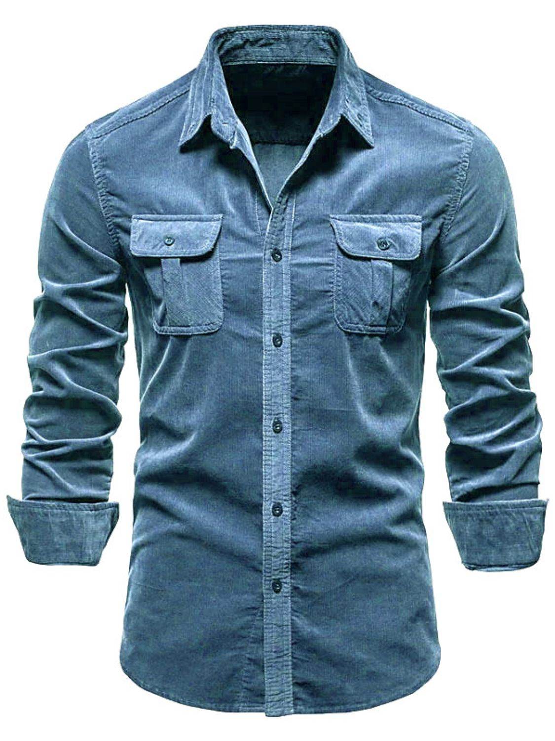 Men's Full Size Collared Neck Button Down Shirt with Chest Pockets Plus Size - Hovatok