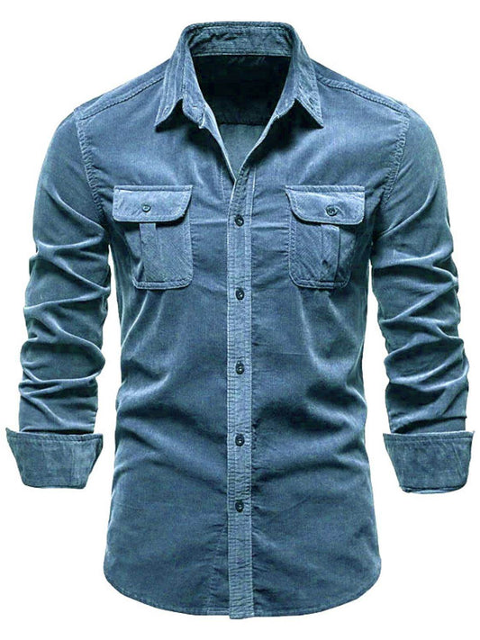 Men's Full Size Collared Neck Button Down Shirt with Chest Pockets Plus Size - Hovatok