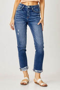 Risen Full Size High-Rise Frayed Cuffed Straight Jeans - Hovatok