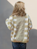 Double Take Checkered Open Front Dropped Shoulder Cardigan - Hovatok