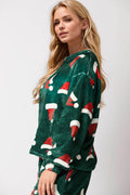Christmas Hat Pattern Round Neck Long Sleeve Top and Pants Set - Hovatok