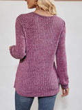 V-Neck Ribbed Long Sleeve Top - Hovatok