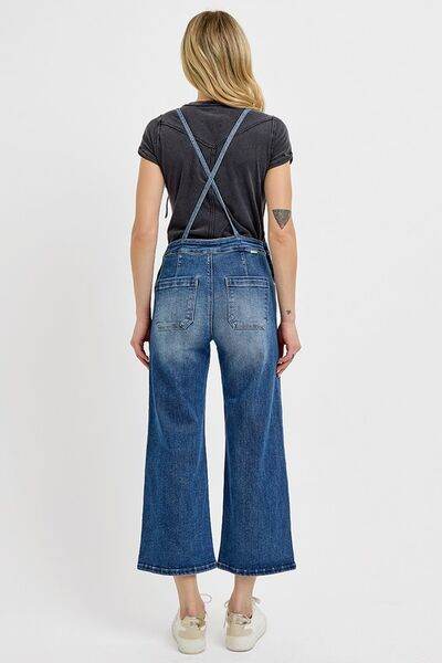 RISEN Full Size Knotted Strap Denim Overalls with Pockets Plus Size - Hovatok