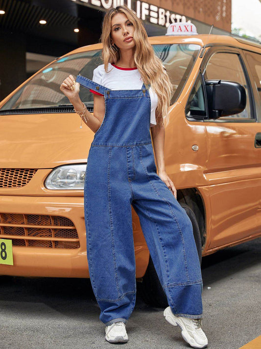 Wide Strap Wide Leg Denim Overalls - Hovatok