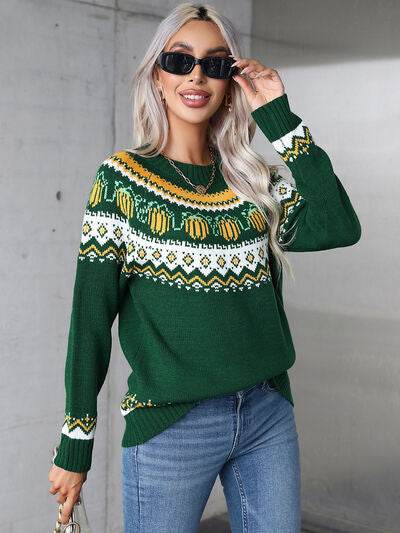 Angel Wings Geometric Round Neck Long Sleeve Sweater - Hovatok