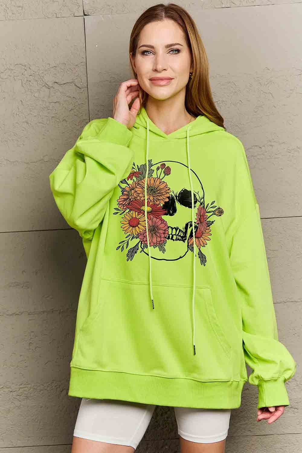 Simply Love Simply Love Full Size Floral Skull Graphic Hoodie - Hovatok