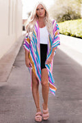 Striped Side Slit Open Front Cardigan - Hovatok