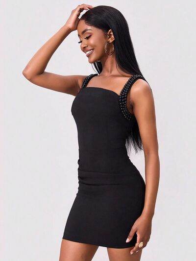 Bead Trim Wide Strap Wrap Dress - Hovatok