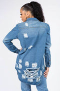 American Bazi Distressed Button Down Denim Shirt Jacket - Hovatok