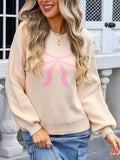 Angel Wings Bow Graphic Round Neck Long Sleeve Sweater - Hovatok