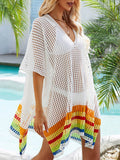 Slit Openwork V-Neck Half Sleeve Cover-Up - Hovatok