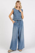 Mittoshop Washed Denim Distressed Detail Crop Tank - Hovatok